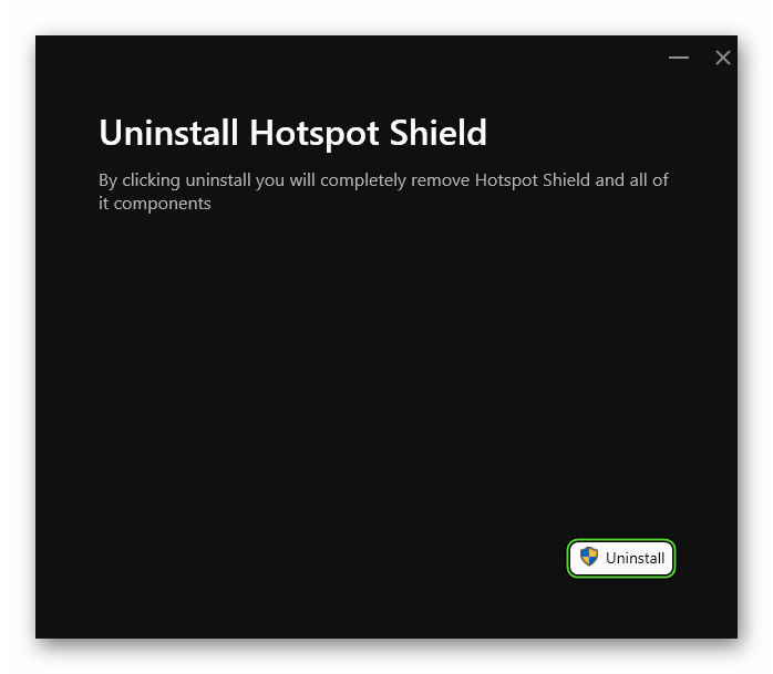 Кнопка Uninstall в окне Hotspot Shield